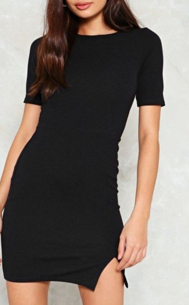 Black Slit Down Bodycon Dress
